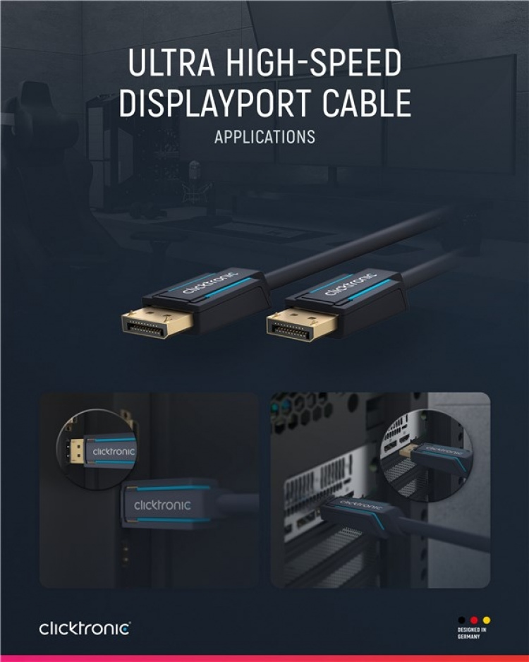 ClickTronic DisplayPort™-kabel Premiumkabel | 1x DisplayPort™-kontakt 1x DisplayPort™-kontakt | 1,0 m | UHD 8K @ 60 Hz ClickTronic DisplayPort™-kabel Premiumkabel | 1x DisplayPort™-kontakt 1x DisplayPort™-kontakt | 1,0 m | UHD 8K @ 60 Hz