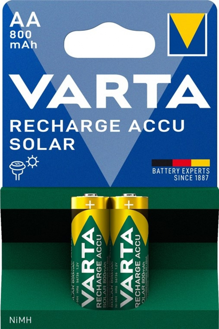Varta AA (Mignon)/HR6 (56736) laddningsbart batteri - 800 mAh, 2 st. blister Nickel-metallhydrid batteri (NiMH), 1,2 V Varta AA (Mignon)/HR6 (56736) laddningsbart batteri - 800 mAh, 2 st. blister Nickel-metallhydrid batteri (NiMH), 1,2 V