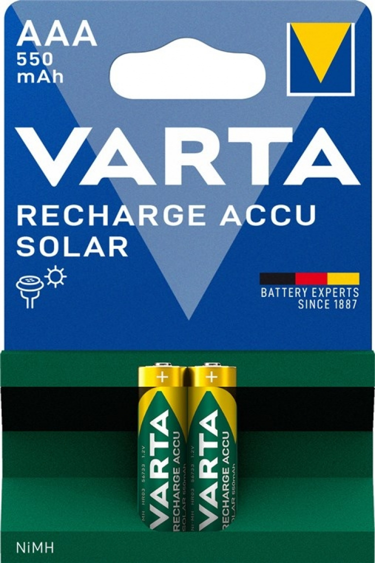 Varta AAA (Micro)/HR03 (56733) laddningsbart batteri - 550 mAh, 2 st. blister Nickel-metallhydrid batteri (NiMH), 1,2 V Varta AAA (Micro)/HR03 (56733) laddningsbart batteri - 550 mAh, 2 st. blister Nickel-metallhydrid batteri (NiMH), 1,2 V