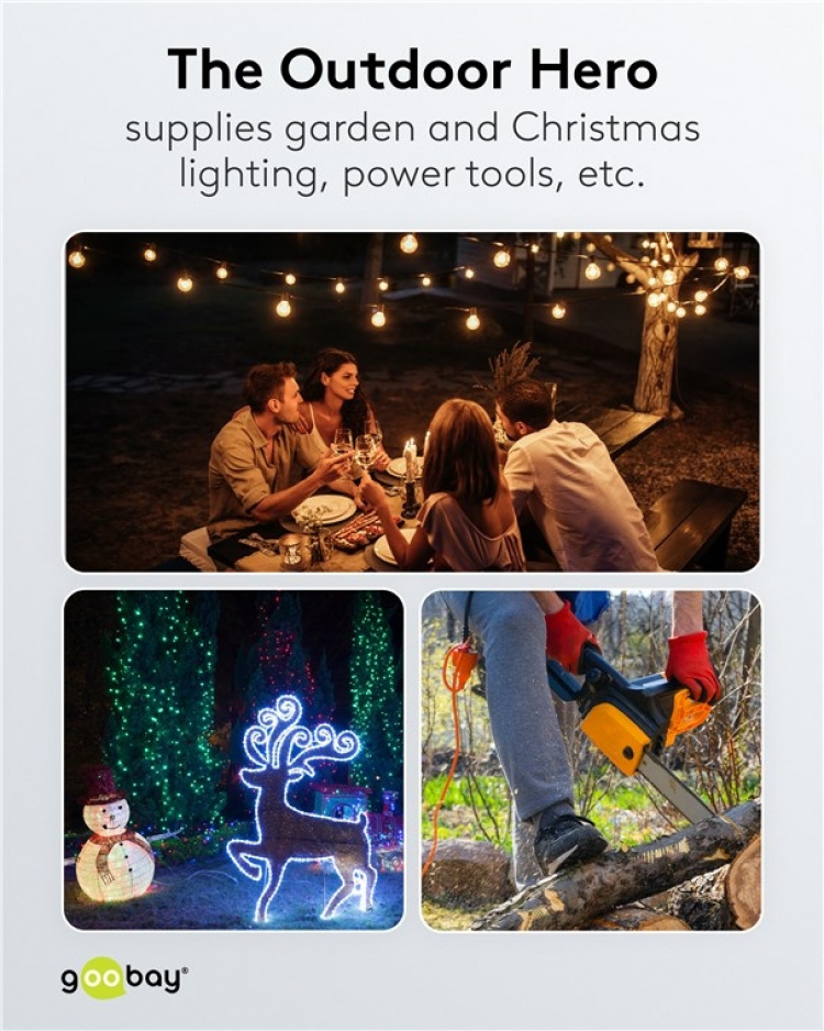 Goobay Grenuttag, 5 uttag, stänkskydd, 3 m 5 jordat grenuttag med skyddskåpor, lämpliga för utomhusbruk Goobay Grenuttag, 5 uttag, stänkskydd, 3 m 5 jordat grenuttag med skyddskåpor, lämpliga för utomhusbruk