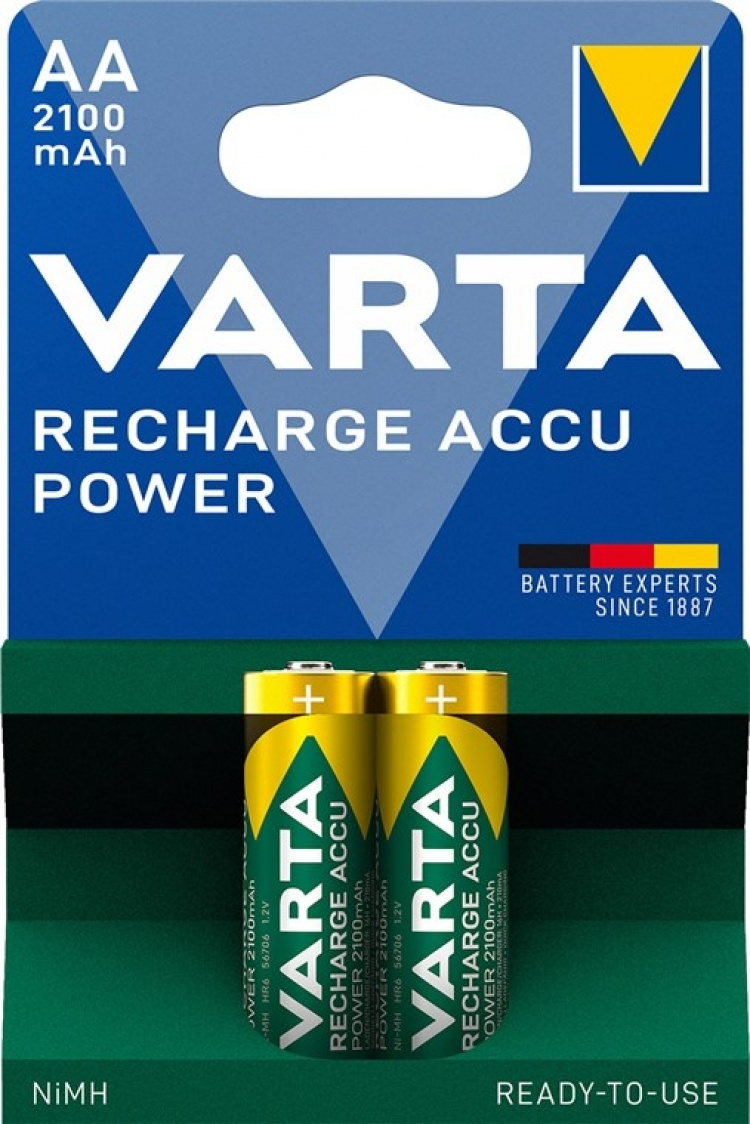 Varta AA (Mignon)/HR6 (56706) laddningsbart batteri - 2100 mAh, 2 st. blister Låg självurladdning NiMH-batteri (Ready-to-Use), 1,2 V Varta AA (Mignon)/HR6 (56706) laddningsbart batteri - 2100 mAh, 2 st. blister Låg självurladdning NiMH-batteri (Ready-to-Use), 1,2 V