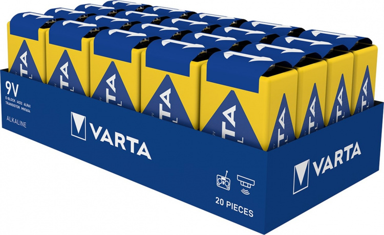 Varta 6LR61/6LP3146/9 V Block (4022) batteri, 20 st. kartong alkaliskt manganbatteri, 9 V Varta 6LR61/6LP3146/9 V Block (4022) batteri, 20 st. kartong alkaliskt manganbatteri, 9 V