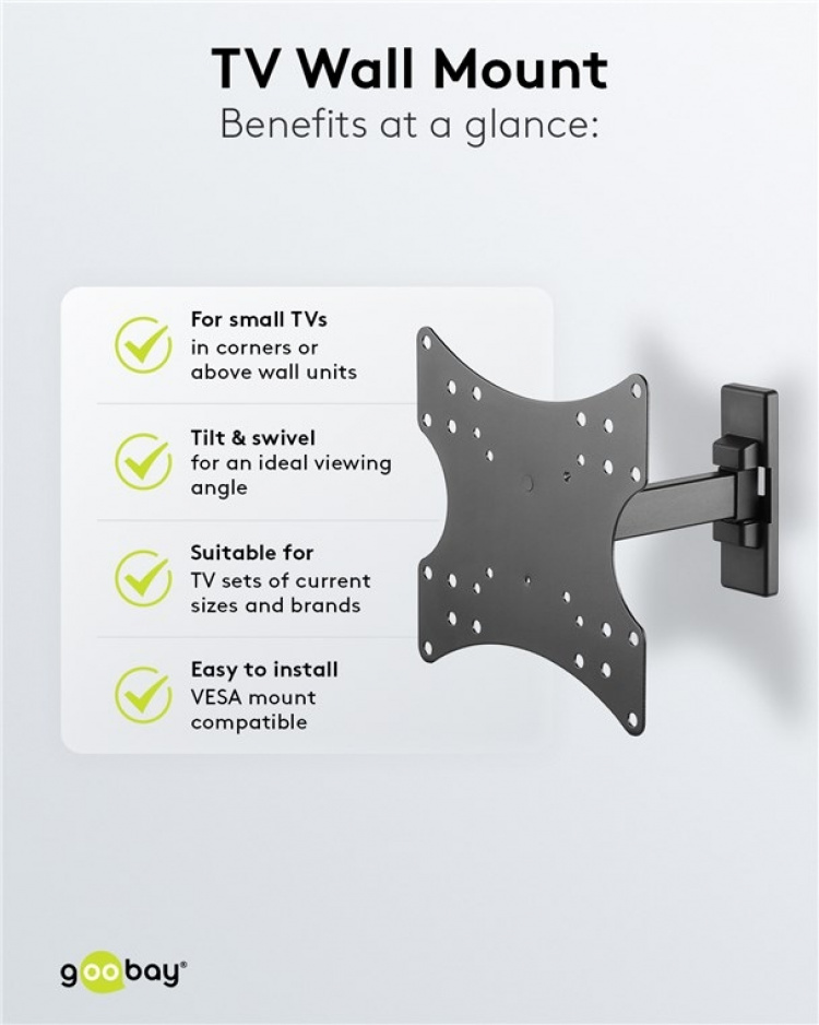 Goobay TV-väggfäste Basic FULLMOTION (S) för TV-apparater från 23 till 42 tum (58-107 cm), helt mobilt (svängbart och lutat) upp till 20 kg