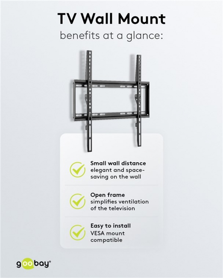 Goobay TV-väggfäste Basic FIXED (M) för TV-apparater från 32 till 55 tum (81-140 cm) upp till 35 kg Goobay TV-väggfäste Basic FIXED (M) för TV-apparater från 32 till 55 tum (81-140 cm) upp till 35 kg