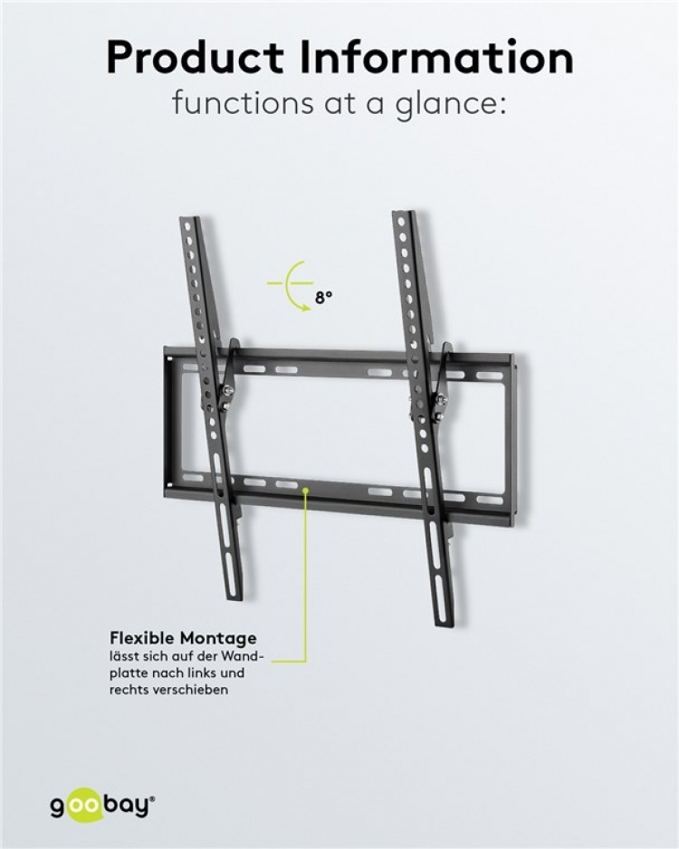 Goobay TV-väggfäste Basic TILT (M) för TV-apparater från 32 till 55 tum (81-140 cm), lutbar upp till 35 kg