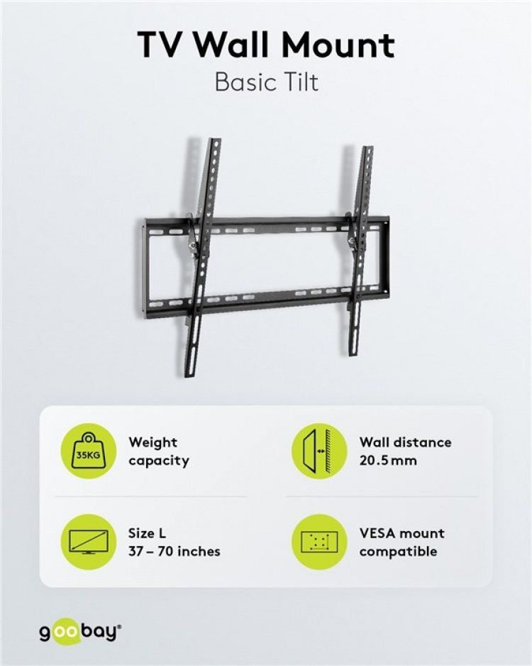 Goobay TV-väggfäste Basic TILT (L) för TV-apparater från 37 till 70 tum (94-178 cm), lutbar upp till 35 kg