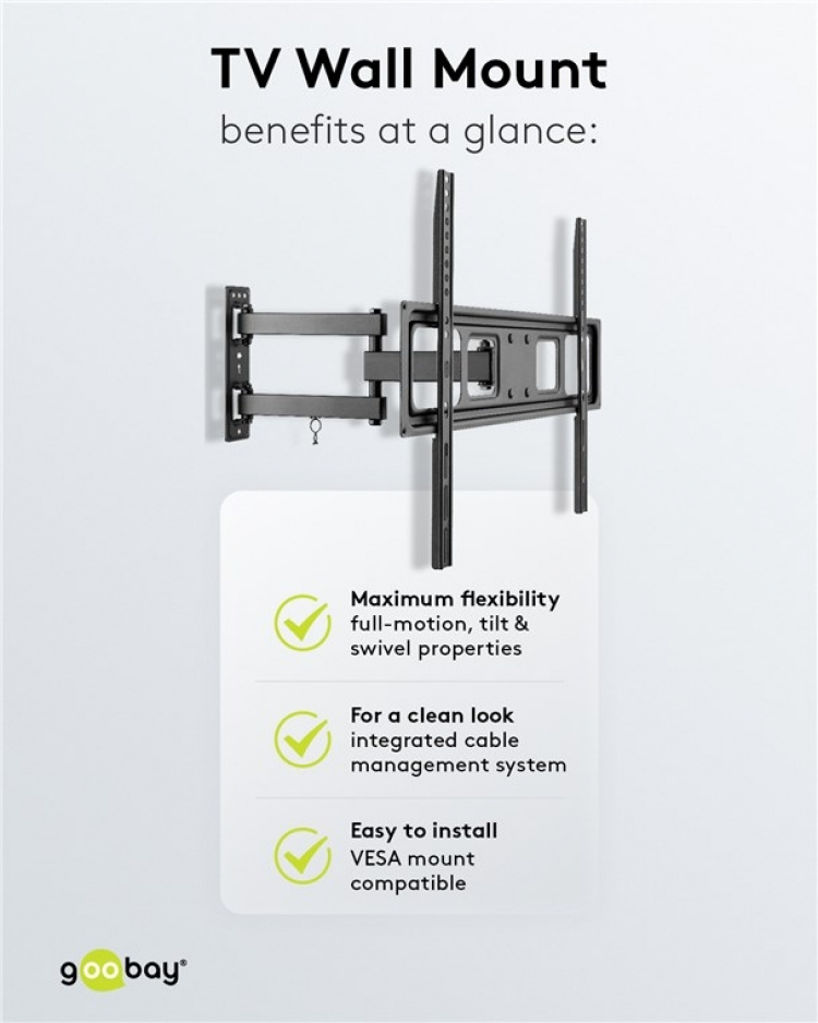 Goobay TV-väggfäste Basic FULLMOTION (L) för TV-apparater från 37 till 70 tum (94-178 cm), helt mobil (svängbar och lutande) upp till 35 kg