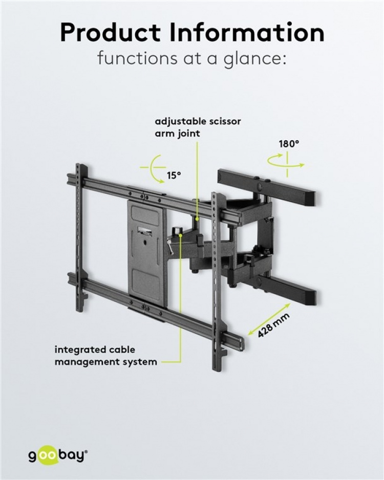 Goobay TV-väggfäste Pro FULLMOTION (XL) för TV-apparater från 43 till 100 tum (109-254 cm), helt mobilt (vridbart och lutat) upp till 60 kg