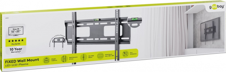 Goobay TV-väggfäste Pro FIXED (M) för TV-apparater från 32 till 55 tum (81-140 cm) (upp till 50 kg) Goobay TV-väggfäste Pro FIXED (M) för TV-apparater från 32 till 55 tum (81-140 cm) (upp till 50 kg)