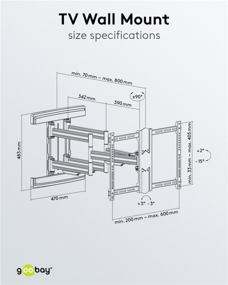 Goobay TV-väggfäste Pro FULLMOTION (L) wide Range för TV-apparater från 37 till 70 tum (94-178 cm), helt mobil (svängbar och lutande) upp till 70 kg Goobay TV-väggfäste Pro FULLMOTION (L) wide Range för TV-apparater från 37 till 70 tum (94-178 cm), helt mobil (svängbar och lutande) upp till 70 kg