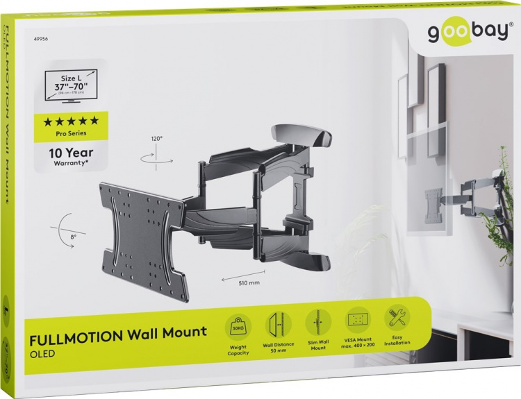 Goobay TV-väggfäste OLED FULLMOTION (L) speciellt för OLED-TV-apparater från 37 till 70 tum (94-178 cm), helt rörliga (vridbart och lutat) upp till 30 kg Goobay TV-väggfäste OLED FULLMOTION (L) speciellt för OLED-TV-apparater från 37 till 70 tum (94-178 cm), helt rörliga (vridbart och lutat) upp till 30 kg