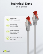 Goobay Patchkabel CAT 6, S/FTP (PiMF), grå, 3 m kopparledare (CU), halogenfri kabelhölje (LSZH)