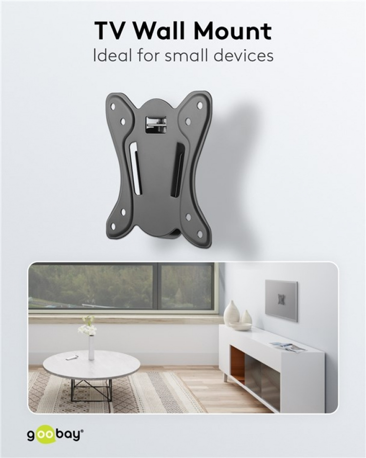 Goobay TV-väggfäste Basic FIXED (storlek S) för TV-apparater och monitorer mellan 23 och 42 tum (58-107 cm) upp till 25 kg