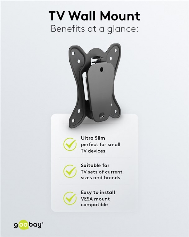 Goobay TV-väggfäste Basic FIXED (storlek S) för TV-apparater och monitorer mellan 23 och 42 tum (58-107 cm) upp till 25 kg