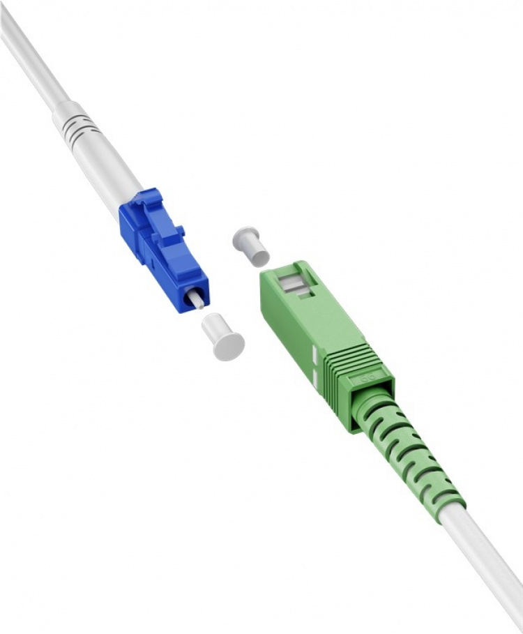 Goobay Fiberoptisk kabel (FTTH), Singlemode (OS2) White, vit (Simplex), 3 m plugg SC-APC (8°) > LC plugg (UPC), halogenfri kabelhölje (LSZH) Goobay Fiberoptisk kabel (FTTH), Singlemode (OS2) White, vit (Simplex), 3 m plugg SC-APC (8°) > LC plugg (UPC), halogenfri kabelhölje (LSZH)