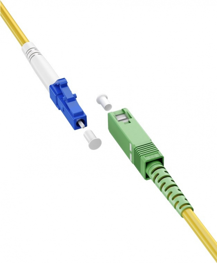 Goobay Fiberoptisk kabel (FTTH), Singlemode (OS2) Yellow, gul (Simplex), 0,5 m plugg SC-APC (8°) > LC plugg (UPC), halogenfri kabelhölje (LSZH)