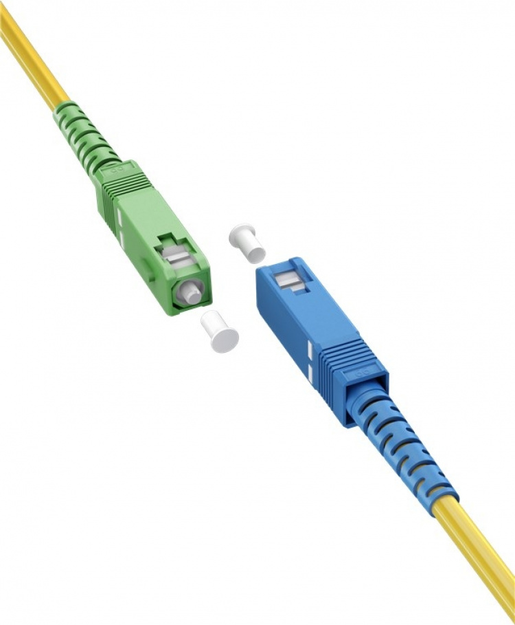 Goobay Fiberoptisk kabel (FTTH), Singlemode (OS2) Yellow, gul (Simplex), 5 m plugg SC-APC (8°) > SC plugg (UPC), halogenfri kabelhölje (LSZH)