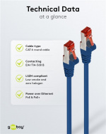Goobay Patchkabel CAT 6, S/FTP (PiMF), blå, 3 m kopparledare (CU), halogenfri kabelhölje (LSZH) Goobay Patchkabel CAT 6, S/FTP (PiMF), blå, 3 m kopparledare (CU), halogenfri kabelhölje (LSZH)