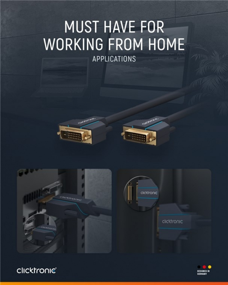 ClickTronic DVI-kabel Premiumkabel | 1x DVI-kontakt 1x DVI-kontakt | 2,0 m | WQXGA @ 60 Hz ClickTronic DVI-kabel Premiumkabel | 1x DVI-kontakt 1x DVI-kontakt | 2,0 m | WQXGA @ 60 Hz