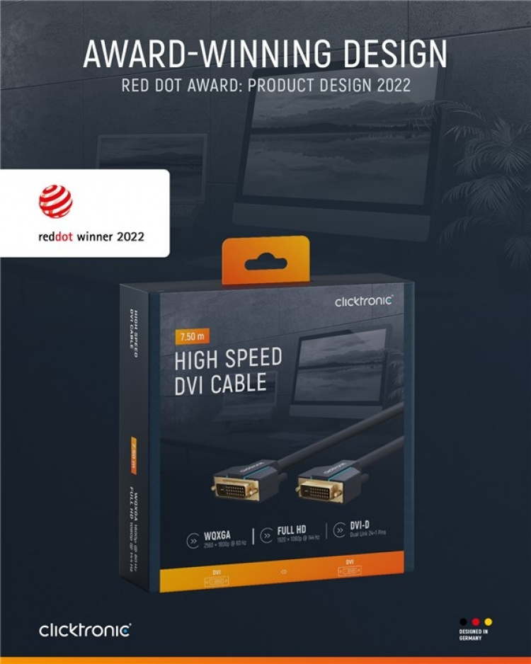 ClickTronic DVI-kabel Premiumkabel | 1x DVI-kontakt 1x DVI-kontakt | 7,5 m | WQXGA @ 60 Hz