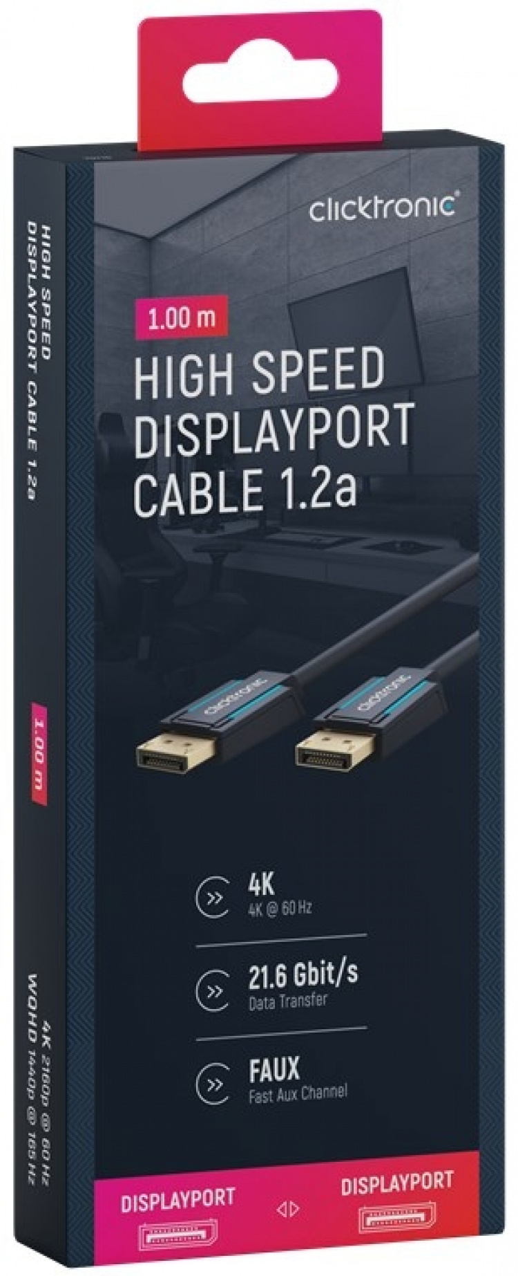 ClickTronic DisplayPort™-kabel Premiumkabel | 1x DisplayPort™-kontakt 1x DisplayPort™-kontakt | 1,0 m | UHD 4K @ 60 Hz ClickTronic DisplayPort™-kabel Premiumkabel | 1x DisplayPort™-kontakt 1x DisplayPort™-kontakt | 1,0 m | UHD 4K @ 60 Hz
