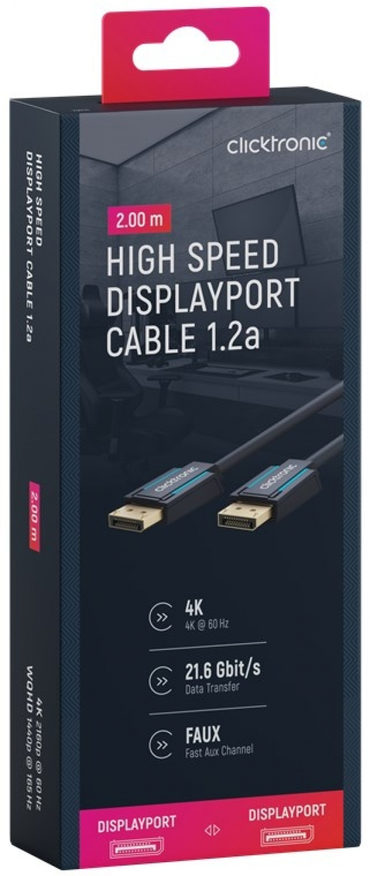 ClickTronic DisplayPort™-kabel Premiumkabel | 1x DisplayPort™-kontakt 1x DisplayPort™-kontakt | 2,0 m | UHD 4K @ 60 Hz ClickTronic DisplayPort™-kabel Premiumkabel | 1x DisplayPort™-kontakt 1x DisplayPort™-kontakt | 2,0 m | UHD 4K @ 60 Hz