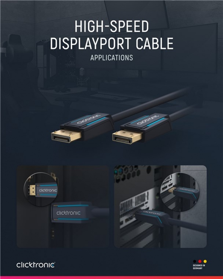 ClickTronic DisplayPort™-kabel Premiumkabel | 1x DisplayPort™-kontakt 1x DisplayPort™-kontakt | 2,0 m | UHD 4K @ 60 Hz ClickTronic DisplayPort™-kabel Premiumkabel | 1x DisplayPort™-kontakt 1x DisplayPort™-kontakt | 2,0 m | UHD 4K @ 60 Hz