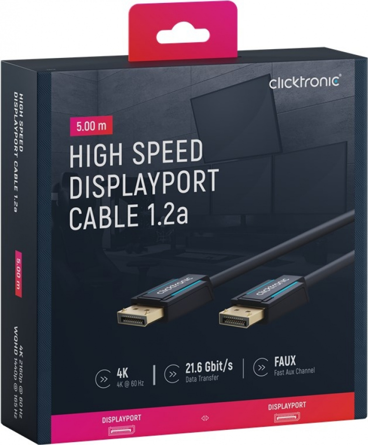 ClickTronic DisplayPort™-kabel Premiumkabel | 1x DisplayPort™-kontakt 1x DisplayPort™-kontakt | 5,0 m | UHD 4K @ 60 Hz ClickTronic DisplayPort™-kabel Premiumkabel | 1x DisplayPort™-kontakt 1x DisplayPort™-kontakt | 5,0 m | UHD 4K @ 60 Hz