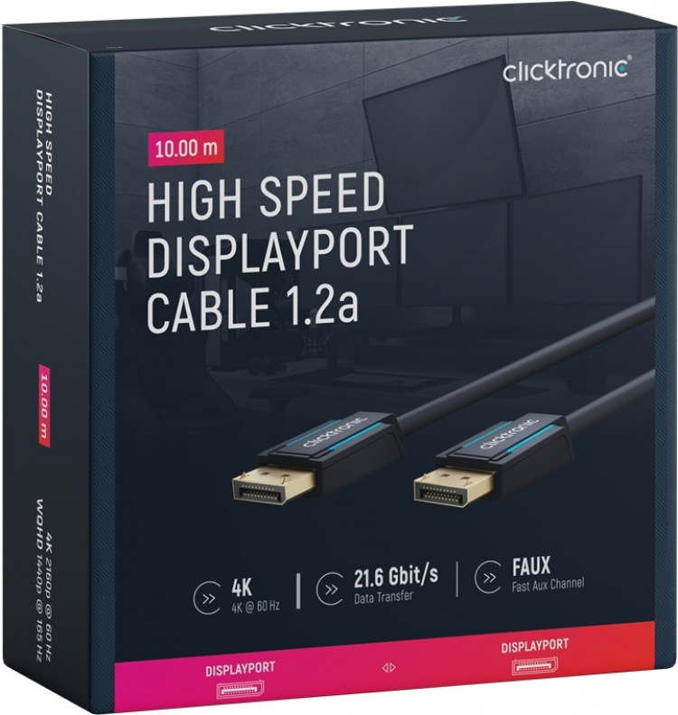 ClickTronic DisplayPort™-kabel Premiumkabel | 1x DisplayPort™-kontakt 1x DisplayPort™-kontakt | 7,5 m | UHD 4K @ 60 Hz ClickTronic DisplayPort™-kabel Premiumkabel | 1x DisplayPort™-kontakt 1x DisplayPort™-kontakt | 7,5 m | UHD 4K @ 60 Hz