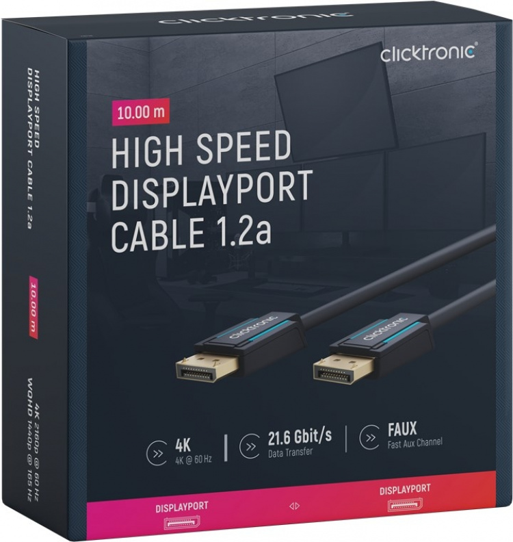 ClickTronic DisplayPort™-kabel Premiumkabel | 1x DisplayPort™-kontakt 1x DisplayPort™-kontakt | 10,0 m | UHD 4K @ 60 Hz