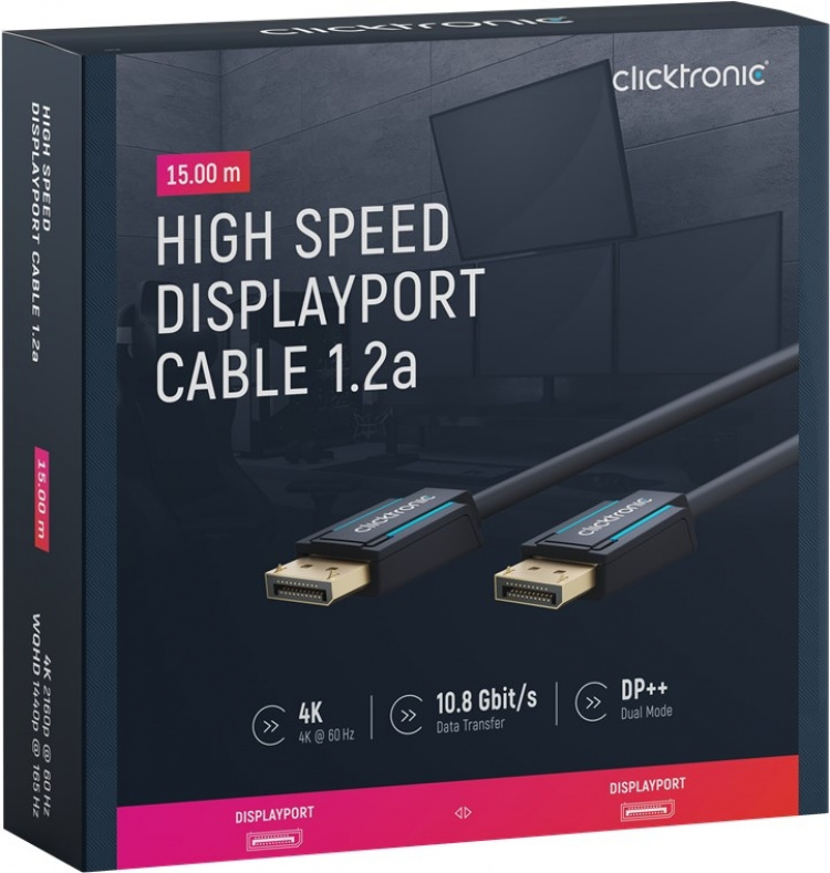 ClickTronic DisplayPort™-kabel Premiumkabel | 1x DisplayPort™-kontakt 1x DisplayPort™-kontakt | 15,0 m | UHD 4K @ 60 Hz