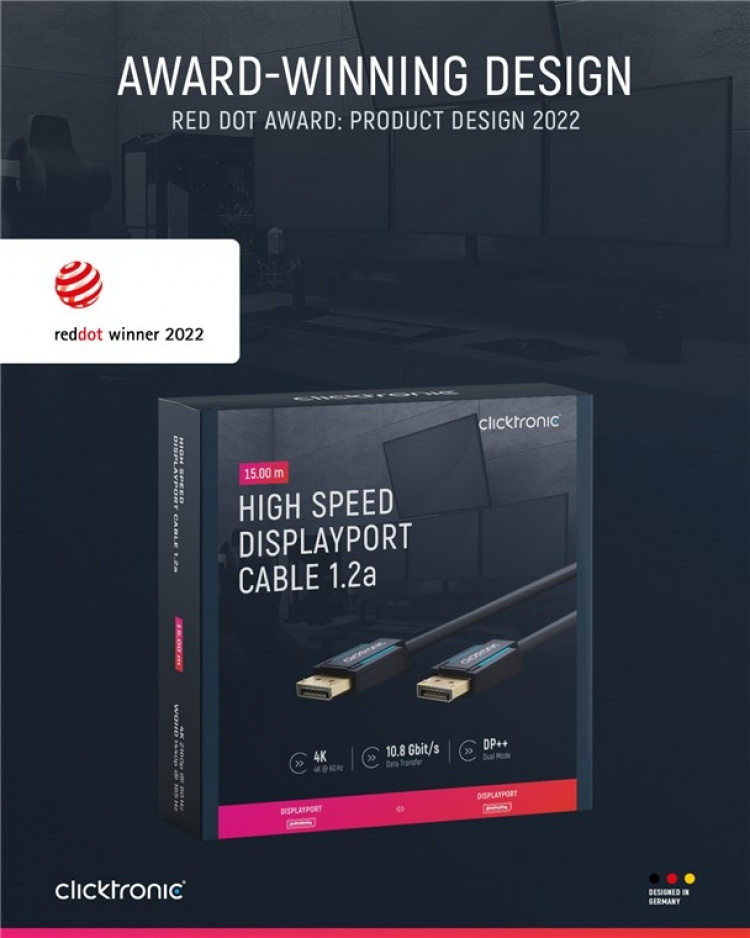 ClickTronic DisplayPort™-kabel Premiumkabel | 1x DisplayPort™-kontakt 1x DisplayPort™-kontakt | 15,0 m | UHD 4K @ 60 Hz