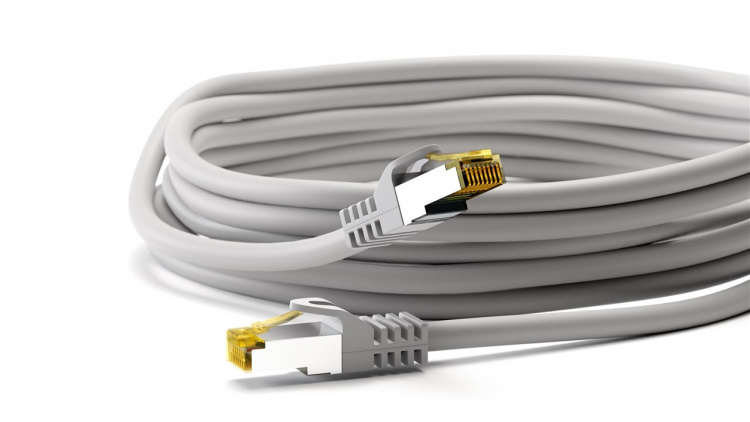 Goobay RJ45 patchkabel S/FTP (PiMF), 500 MHz, med CAT 7 råkabel, grå, 3 m LSZH halogenfri kabelhölje, koppar, RJ45-kontakt (CAT 6A)