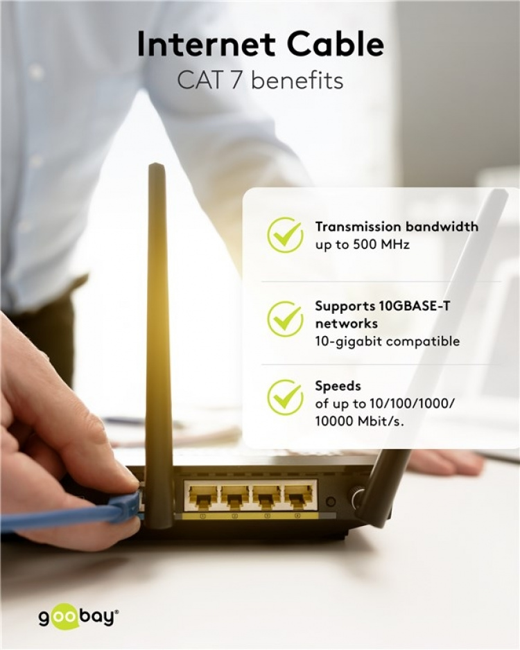 Goobay RJ45 patchkabel S/FTP (PiMF), 500 MHz, med CAT 7 råkabel, orange, 3 m LSZH halogenfri kabelhölje, koppar, RJ45-kontakt (CAT 6A)