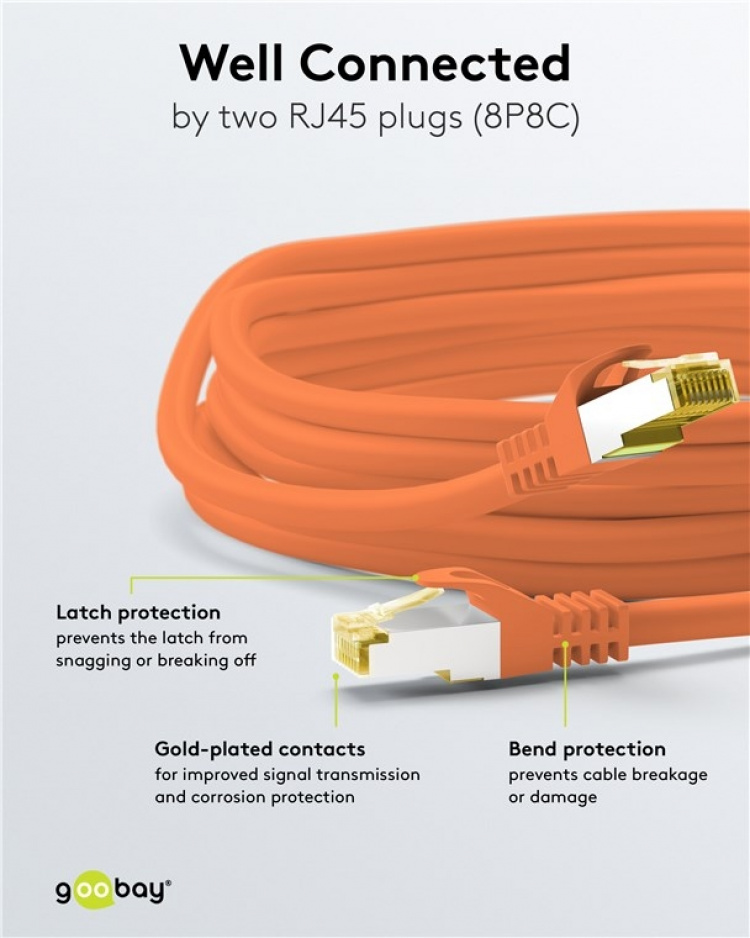 Goobay RJ45 patchkabel S/FTP (PiMF), 500 MHz, med CAT 7 råkabel, orange, 15 m LSZH halogenfri kabelhölje, koppar, RJ45-kontakt (CAT 6A) Goobay RJ45 patchkabel S/FTP (PiMF), 500 MHz, med CAT 7 råkabel, orange, 15 m LSZH halogenfri kabelhölje, koppar, RJ45-kontakt (CAT 6A)