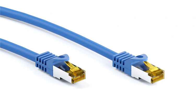 Goobay RJ45 patchkabel S/FTP (PiMF), 500 MHz, med CAT 7 råkabel, blå, 25 m LSZH halogenfri kabelhölje, koppar, RJ45-kontakt (CAT 6A)