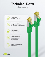 Goobay RJ45 patchkabel S/FTP (PiMF), 500 MHz, med CAT 7 råkabel, grön, 25 m LSZH halogenfri kabelhölje, koppar, RJ45-kontakt (CAT 6A)