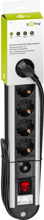 Goobay Grenuttag med överspänningsskydd, 6 uttag, 1,4m 6 jordat grenuttag med brytare
