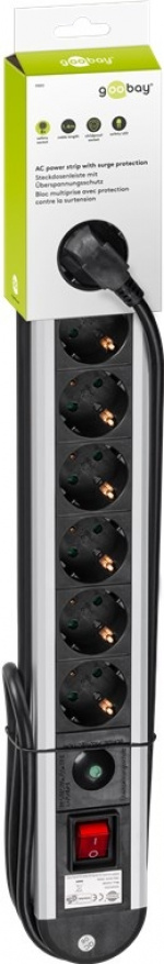 Goobay Grenuttag med överspänningsskydd, 8 uttag, 1,4m 8x jordat grenuttag med brytare
