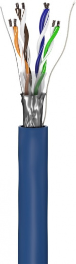 Goobay CAT 5e Nätverkskabel, F/UTP, 100 m, blå Kopparklädd aluminiumledare (CCA), AWG 26/7 (stranded), PVC-kabelhölje