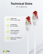 Goobay Patchkabel CAT 6, S/FTP (PiMF), vit, 2 m kopparledare (CU), halogenfri kabelhölje (LSZH)