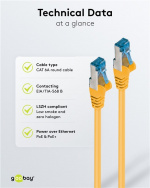 Goobay Patchkabel CAT 6A, S/FTP (PiMF), gul, 0,5 m opparledare (CU), halogenfri kabelhölje (LSZH)