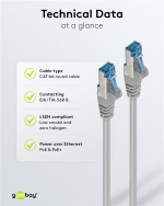 Goobay Patchkabel CAT 6A, S/FTP (PiMF), grå, 20 m opparledare (CU), halogenfri kabelhölje (LSZH) Goobay Patchkabel CAT 6A, S/FTP (PiMF), grå, 20 m opparledare (CU), halogenfri kabelhölje (LSZH)