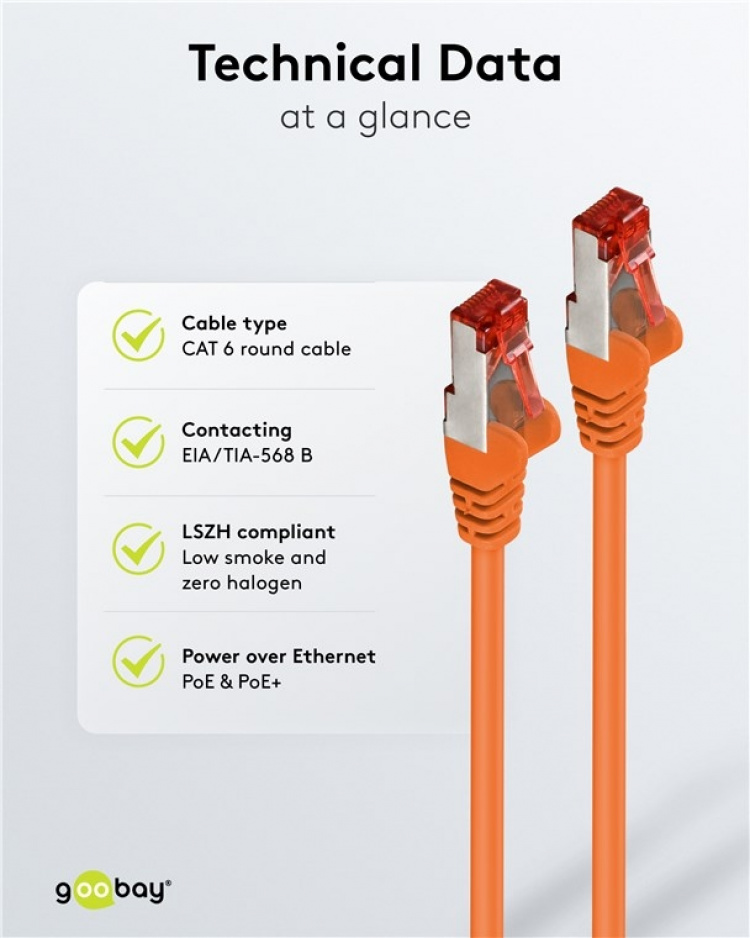 Goobay Patchkabel CAT 6, S/FTP (PiMF), orange, 1,5 m kopparledare (CU), halogenfri kabelhölje (LSZH)