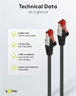 Goobay Patchkabel CAT 6, S/FTP (PiMF), svart, 1,5 m kopparledare (CU), halogenfri kabelhölje (LSZH)