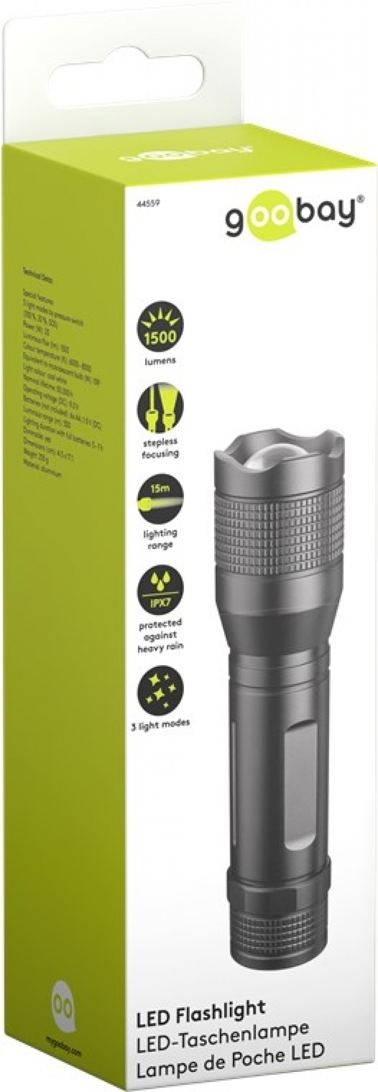 Goobay LED-ficklampa Super Bright 1500 perfekt för arbete, fritid, sport, camping, fiske, jakt och på vägassistans Goobay LED-ficklampa Super Bright 1500 perfekt för arbete, fritid, sport, camping, fiske, jakt och på vägassistans