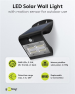 Goobay LED soldriven vägglampa med rörelsedetektor, 3.2 W belysning för husingångar, garageportar och trappor