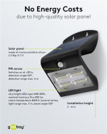 Goobay LED soldriven vägglampa med rörelsedetektor, 3.2 W belysning för husingångar, garageportar och trappor