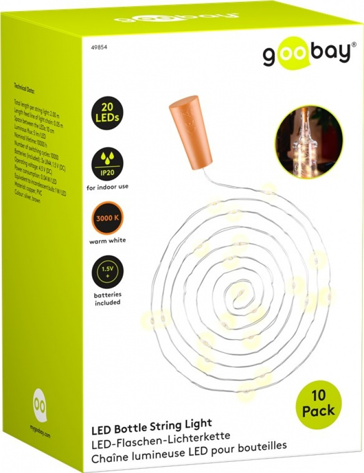 Goobay 10 x 20 LED-flaskor Atmosfärisk belysning dekoration för glasflaskor Goobay 10 x 20 LED-flaskor Atmosfärisk belysning dekoration för glasflaskor