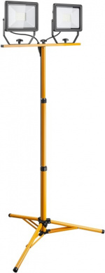 Goobay LED-konstruktionsstrålkastare med teleskopisk stativ, 2x 50 W med totalt 8500 lm och kallvitt ljus (6500 K), lämpligt för inomhus- och utomhusbruk (IP65)